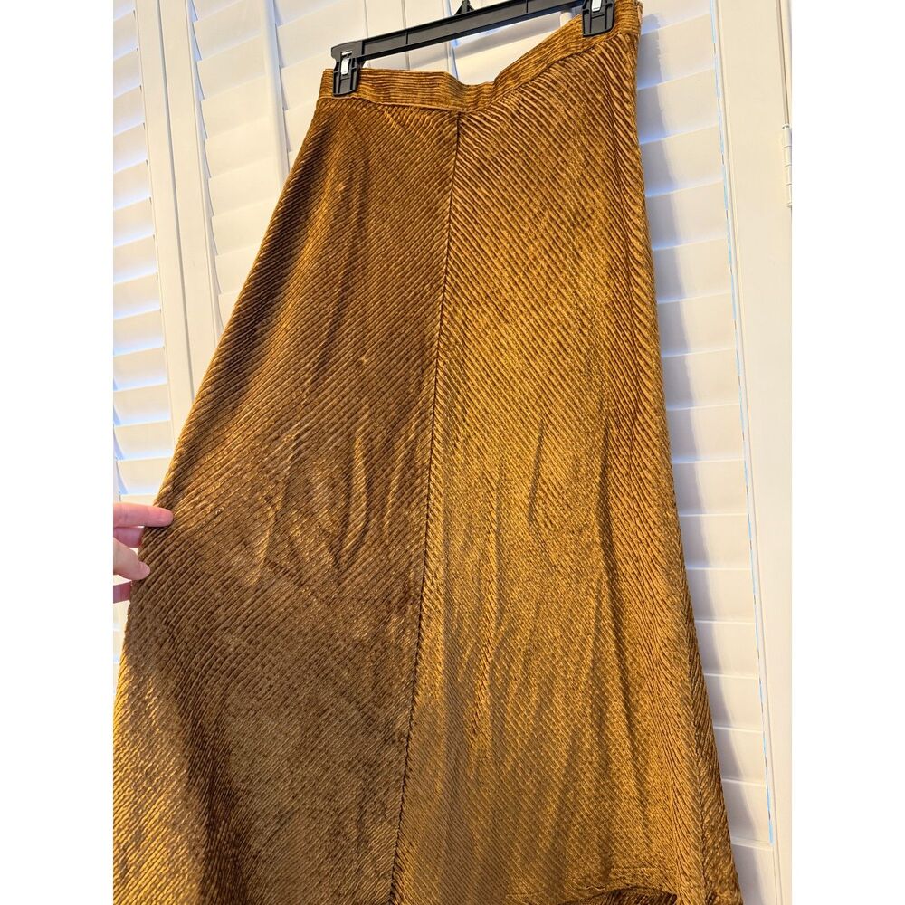 ottod'Ame Italy Camel Brown Chevron Corduroy A-Line Maxi Skirt Size 4 Small